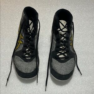 Asics Black and Yellow High-Top Wrestling Shoes